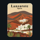 Retro Lanzarote Spain Travel Souvenir Magnet<br><div class="desc">Explore the captivating volcanic island of Lanzarote with this retro-style travel illustration magnet. This Spanish Canary Islands souvenir captures the unique and dramatic landscapes of this beautiful destination. Perfect for Spain enthusiasts and collectors of retro European travel memorabilia.</div>