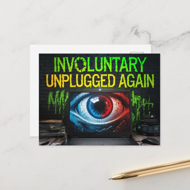 Retro Laptop Glitch Involuntary Unplugged Again Postcard (Front/Back In Situ)