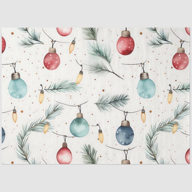 Retro Large Christmas Lights Strings Christmas Tissue Paper (Front)