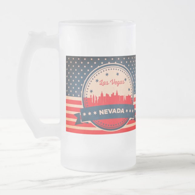 Retro Las Vegas Nevada Skyline Frosted Glass Beer Mug (Left)
