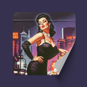 Retro Las Vegas Pin-up Square Sticker