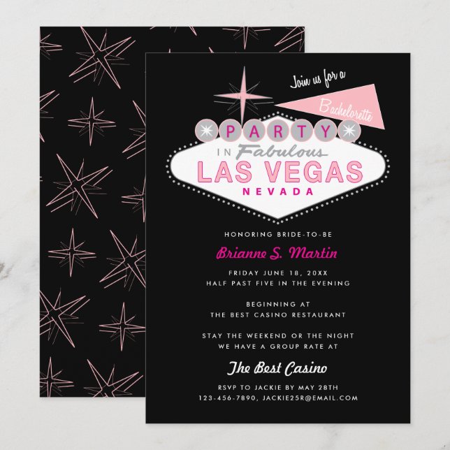 Retro Las Vegas Sign Bachelorette Party Invitation (Front/Back)