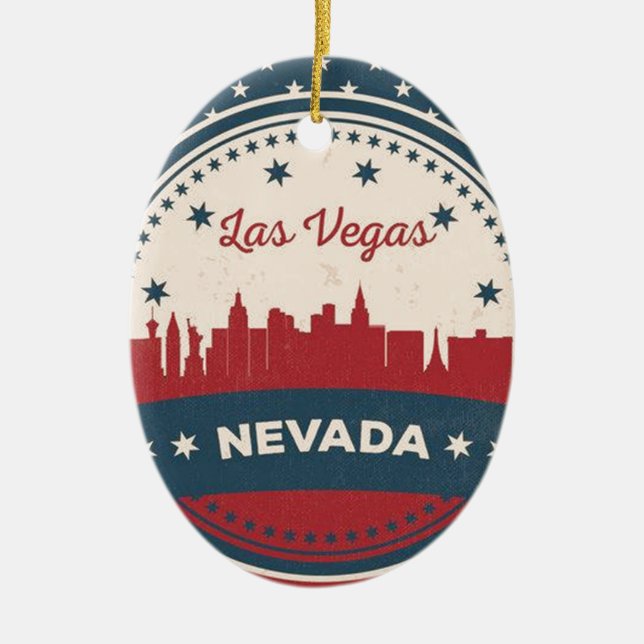 Retro Las Vegas Skyline Ceramic Tree Decoration (Front)