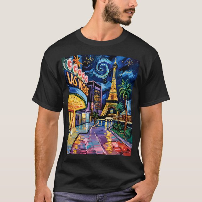 Retro Las Vegas Van Gogh Style Casino Night City  T-Shirt (Front)