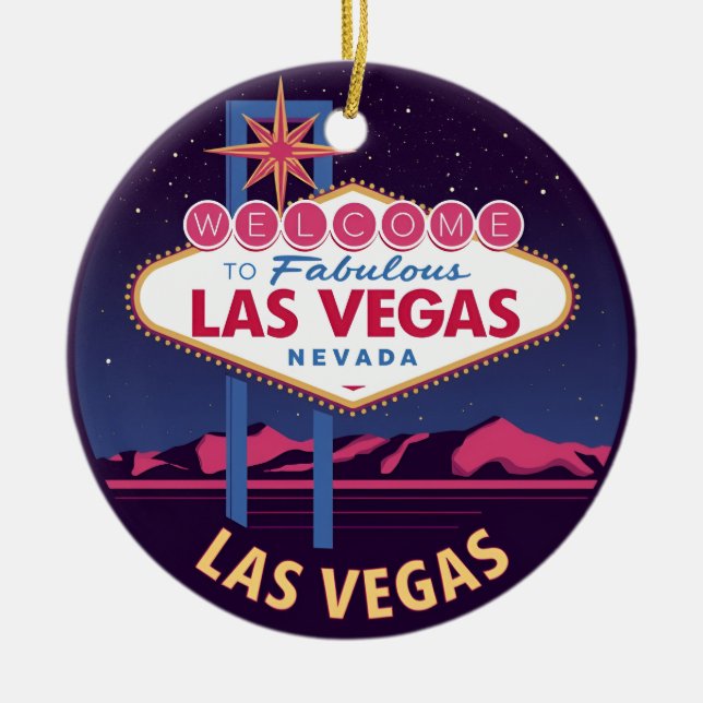 Retro Las Vegas Welcome Sign Ceramic Tree Decoration (Front)