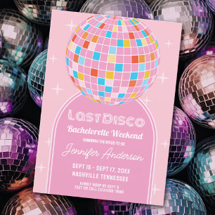 Retro Last Disco Pink Arch Bachelorette Weekend Invitation