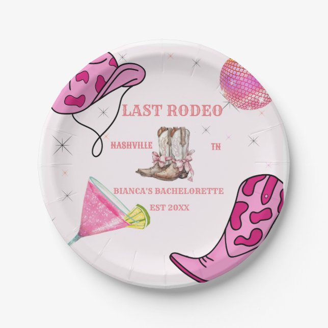 Retro Last Rodeo Cowgirl Western Bachelorette  Paper Plate (Front)