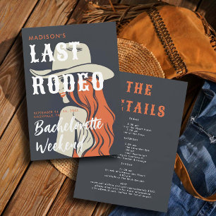 Retro Last Rodeo Ink Black Itinerary Bachelorette Invitation