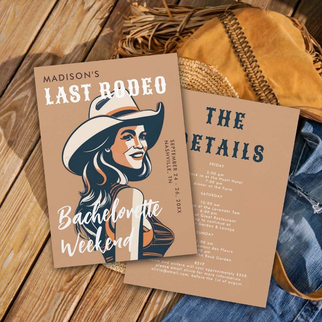 Retro Last Rodeo Poster Art Glam Chic Bachelorette Invitation (last rodeo bachelorette weekend invitation itinerary retro vintage elegant glam terracotta orange)