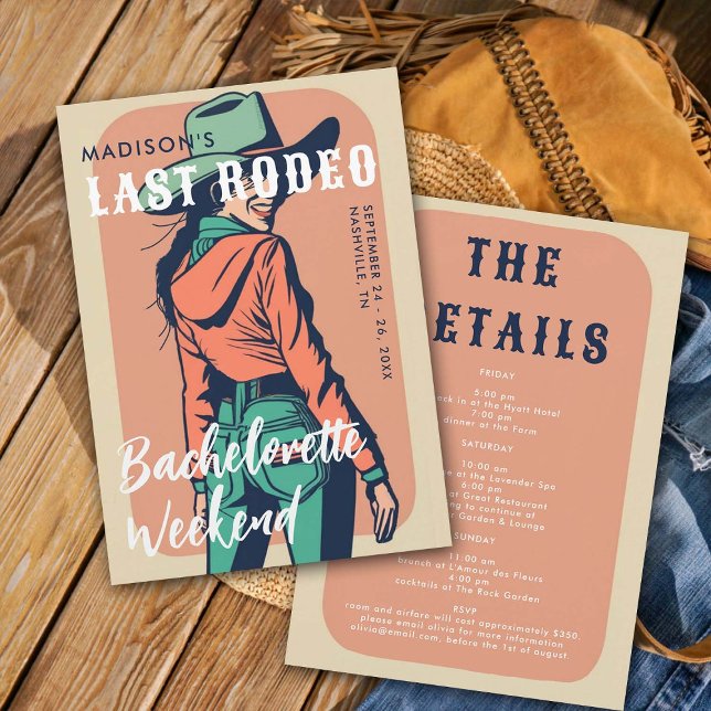 Retro Last Rodeo Poster Itinerary Bachelorette Invitation (last rodeo bachelorette weekend invitation itinerary retro cowgirl vintage poster elegant glam)