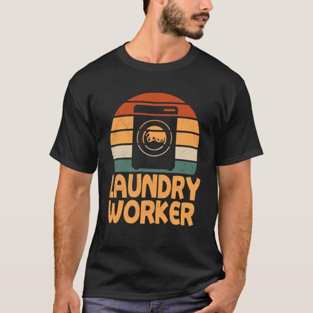 Retro Laundry Worker Outfit Washing Machine T-Shirt (Front)