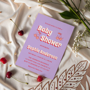 Retro Lavender Cherry Baby Shower Invitation