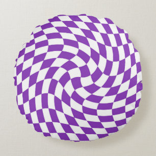 Retro Lavender Purple Checks Warped Checkered  Round Cushion