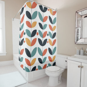 Retro Leaf Mid Century Modern Shower Curtain