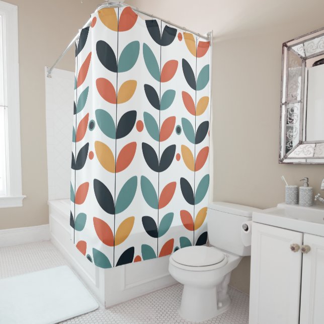 Retro Leaf Mid Century Modern Shower Curtain (In Situ)