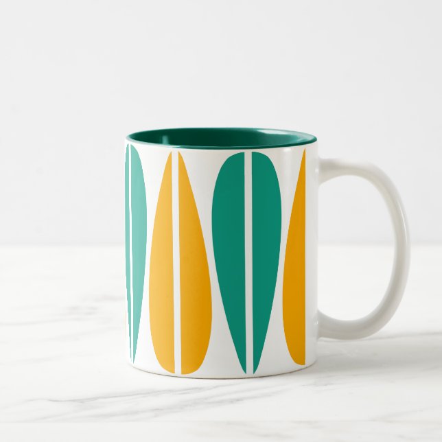 Retro Leaves - Amber and Aqua Two-Tone Coffee Mug (Right)