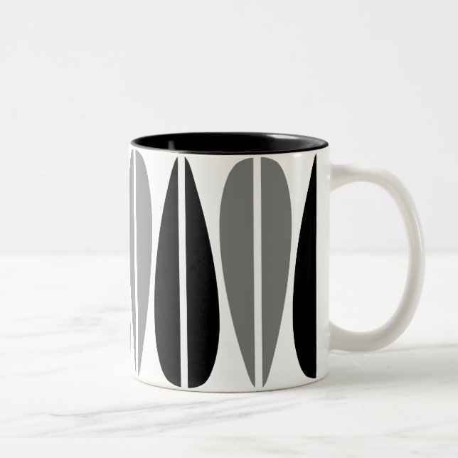Retro Leaves - Black and Grey Two-Tone Coffee Mug (Right)
