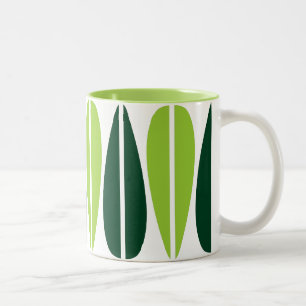 Retro Leaves - Martian Green and Dark Green Two-Tone Coffee Mug