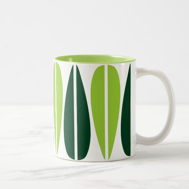 Retro Leaves - Martian Green and Dark Green Two-Tone Coffee Mug (Right)
