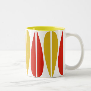 Retro Leaves - Ochre and Crimson Two-Tone Coffee Mug