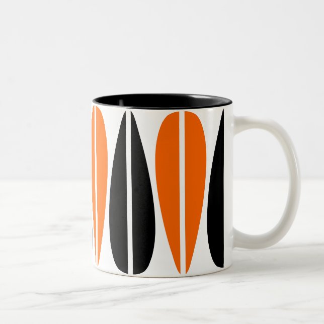 Retro Leaves - Orange and Black Two-Tone Coffee Mug (Right)