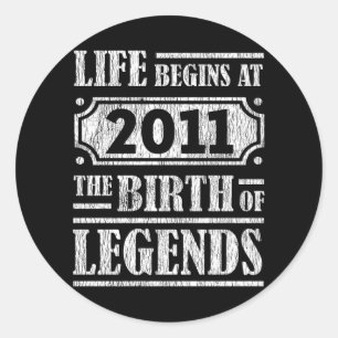 Retro Legend Born in 2011 Vintage Birthday Gift Classic Round Sticker