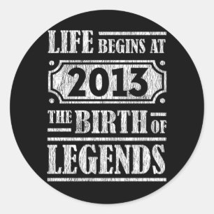 Retro Legend Born in 2013 Vintage Birthday Gift Classic Round Sticker