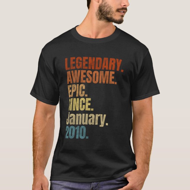 Retro Legendary Since January 2010 T Shirt 10 Year (Front)
