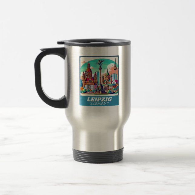 Retro Leipzig Skyline  Travel Mug (Left)