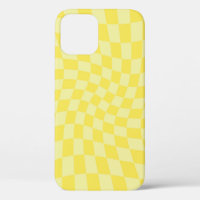 Retro Lemon Yellow Pastel Warped Chequerboard  