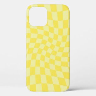 Retro Lemon Yellow Pastel Warped Chequerboard   iPhone 12 Case