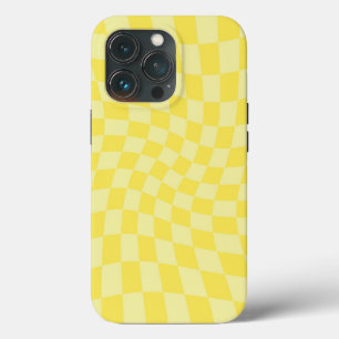 Retro Lemon Yellow Pastel Warped Chequerboard   iPhone 13 Pro Case