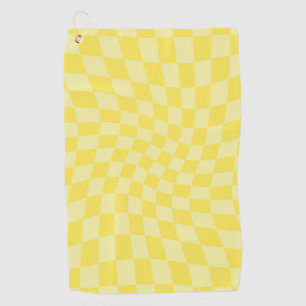 Retro Lemon Yellow Pastel Warped Chequerboard Golf Towel