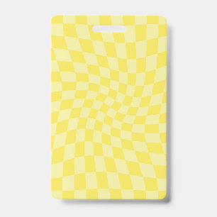 Retro Lemon Yellow Pastel Warped Chequerboard ID Badge