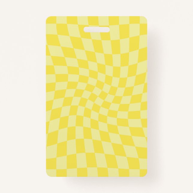 Retro Lemon Yellow Pastel Warped Chequerboard   ID Badge (Front)