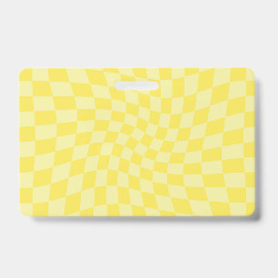 Retro Lemon Yellow Pastel Warped Chequerboard ID Badge