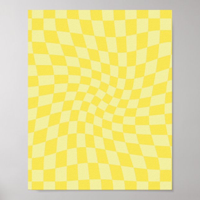 Retro Lemon Yellow Pastel Warped Chequerboard   Poster (Front)