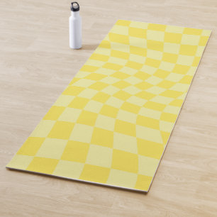 Retro Lemon Yellow Pastel Warped Chequerboard Yoga Mat
