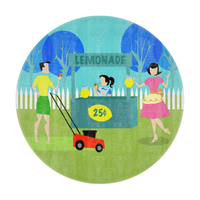 Retro Lemonade Stand Round Cutting Board (Front)