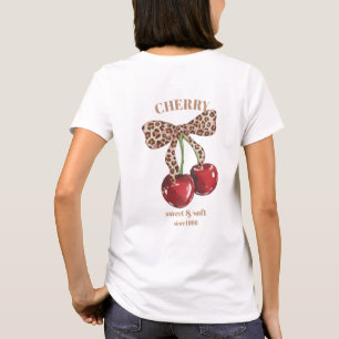 Retro Leopard Bow Cherry Sweet & Soft Since Slogan T-Shirt