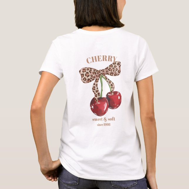 Retro Leopard Bow Cherry Sweet & Soft Since Slogan T-Shirt (Back)