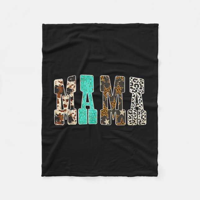 Retro leopard cowhide turquoise mama western fleece blanket (Front)