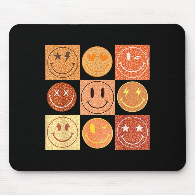 Retro Leopard Happy Face Checkered Pattern Smile F Mouse Mat (Front)