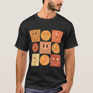Retro Leopard Happy Face Checkered Pattern Smile F T-Shirt