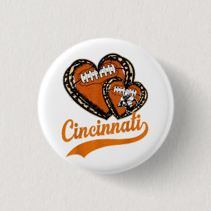 Retro Leopard Heart Cincinnati Football Lover 3 Cm Round Badge