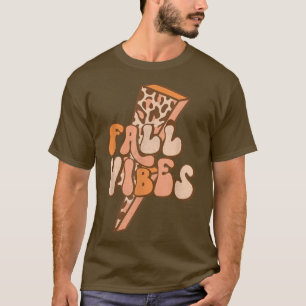 Retro Leopard Lightning Bolt Fall Vibes Funny Autu T-Shirt