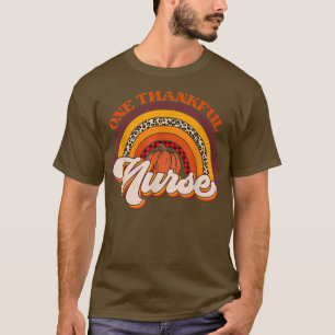 Retro Leopard One Thankful Nurse Fall Autumn Thank T-Shirt