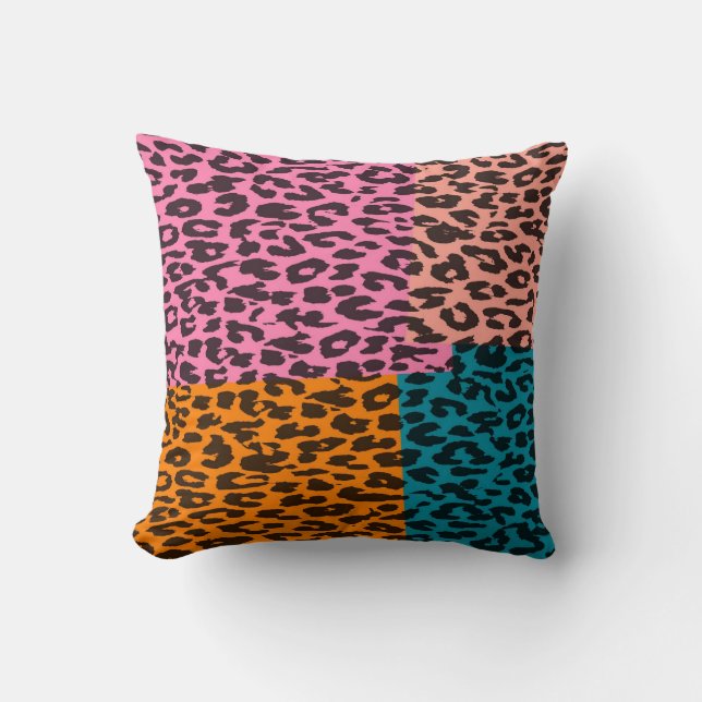 Retro Leopard Print (Green, Pink, Purple, Orange) Cushion (Front)