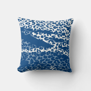 Retro Leopard Print Skin (Blue and White) Cushion