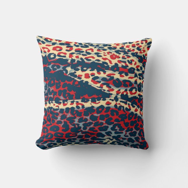 Retro Leopard Print Skin (BLue, Red, Bisque) Cushion (Front)